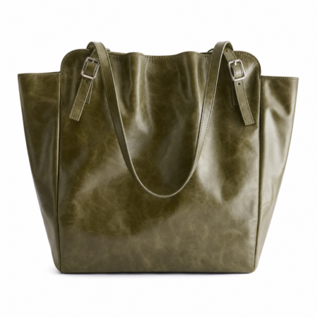 Buckle-Strap Leather Tote