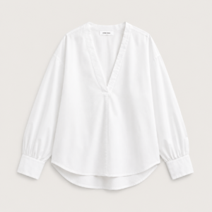 Sculptural Cotton V-Neck Blouse