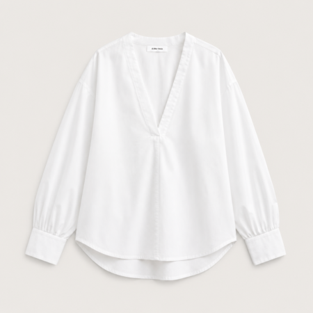 Sculptural Cotton V-Neck Blouse
